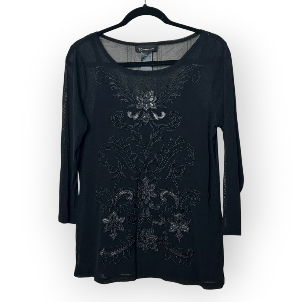 INC International Concepts Black Top with Silver Embroidery
